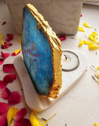OM Agate with Marble Base Back Side Tealight-Turquoise