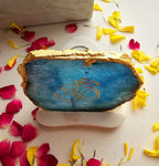 OM Agate with Marble Base Back Side Tealight-Turquoise