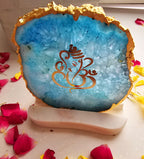 Ganesha Agate with Marble Base Back Side Tealight-Turquoise