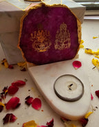 Laxmi Ganesha Agate with Marble Base Front Side Tealight-Pink