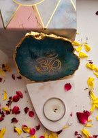 OM Agate with Marble Base Front Side Tealight-Green