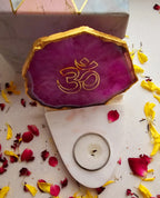 OM Agate with Marble Base Front Side Tealight-Pink
