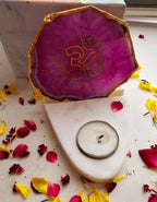 OM Agate with Marble Base Front Side Tealight-Pink