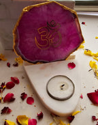 OM Agate with Marble Base Front Side Tealight-Pink