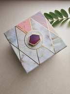 Gayatri Mantra Agate with Marble Base Front Side Tealight-Purple
