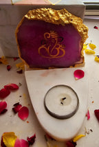 Ganesha Agate with Marble Base Front Side Tealight-Pink