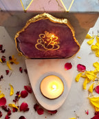 Ganesha Agate with Marble Base Front Side Tealight-Pink