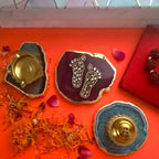 Agate Pooja Set With Laxmi Charan ,Brass Diya And Incense Holder