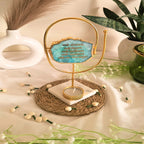 Agate Namokar Mantra Oval Shape Metal Showpiece- Turquoise