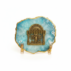 Agate Narayan Showpiece Gold Platting Edge With Metal Stand - Blue