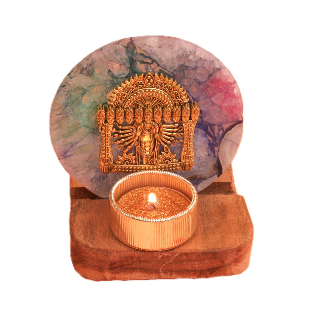 Agate Narayan Wooden Tealight - Mixed Agate