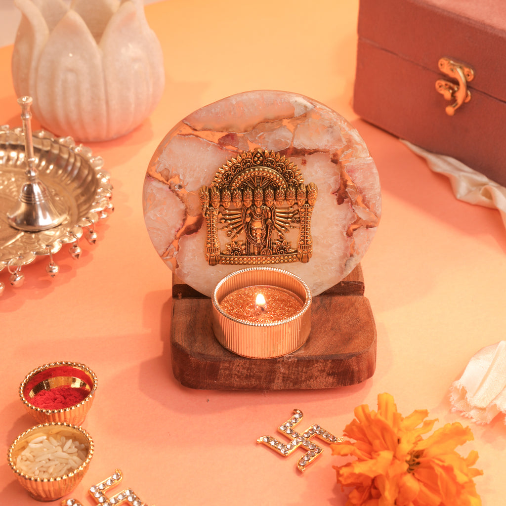 Agate Narayan Wooden Tealight - White