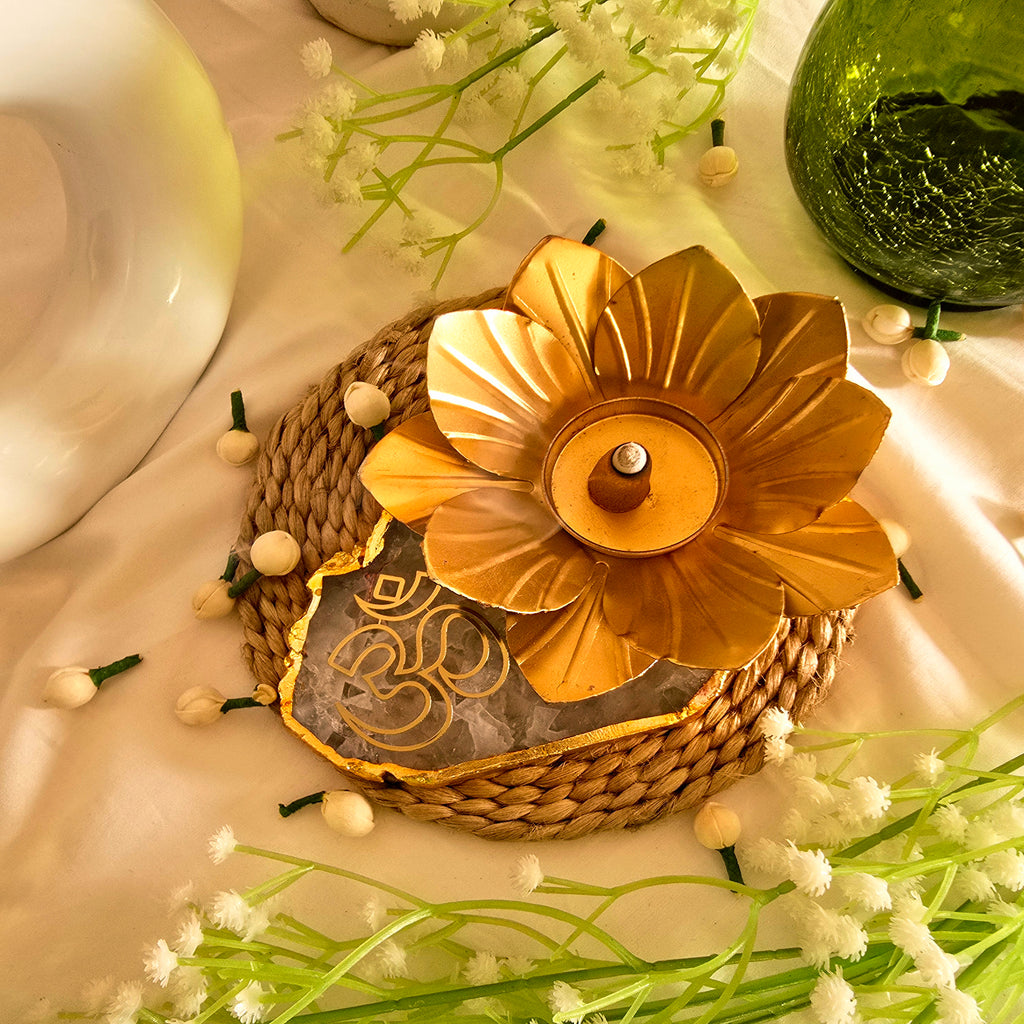 Agate Om Flower Shape Tealight Holder- White