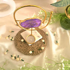 Agate OM Oval Shape Metal Showpiece- Purple