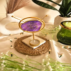 Agate OM Round Shape Metal Showpiece- Purple