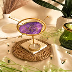 Agate OM Round Shape Metal Showpiece- Purple