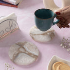 White Agate Round Resin Coaster Set of 2