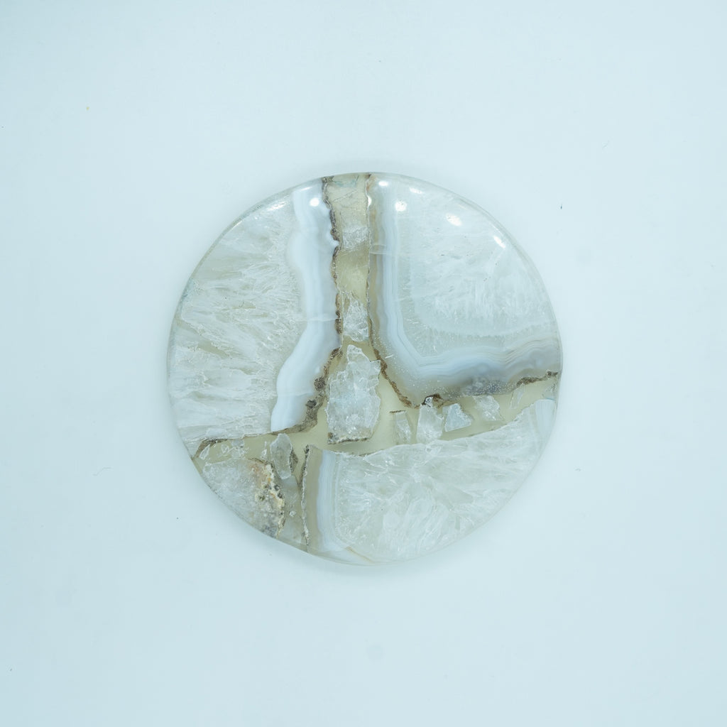 White Agate Round Resin Coaster Set of 2