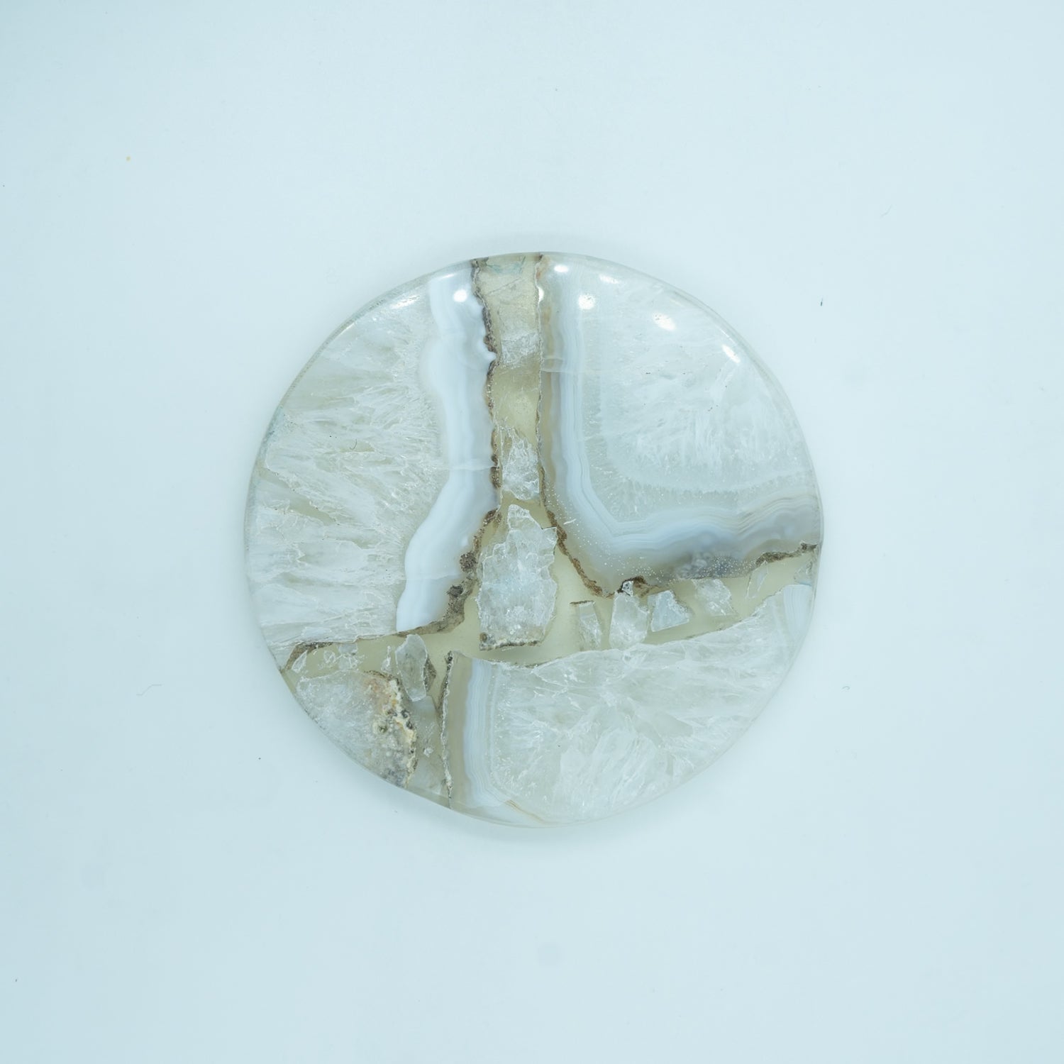 White Agate Round Resin Coaster Set of 2