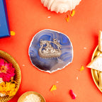 Agate Radhakrishna Showpiece Silver Platting Edges With Metal Stand - Blue
