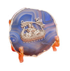 Agate Radhakrishna Showpiece Silver Platting Edges With Metal Stand - Blue