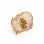 Agate Radhakrishna Showpiece Gold Platting Egdes With Metal Stand - Natural