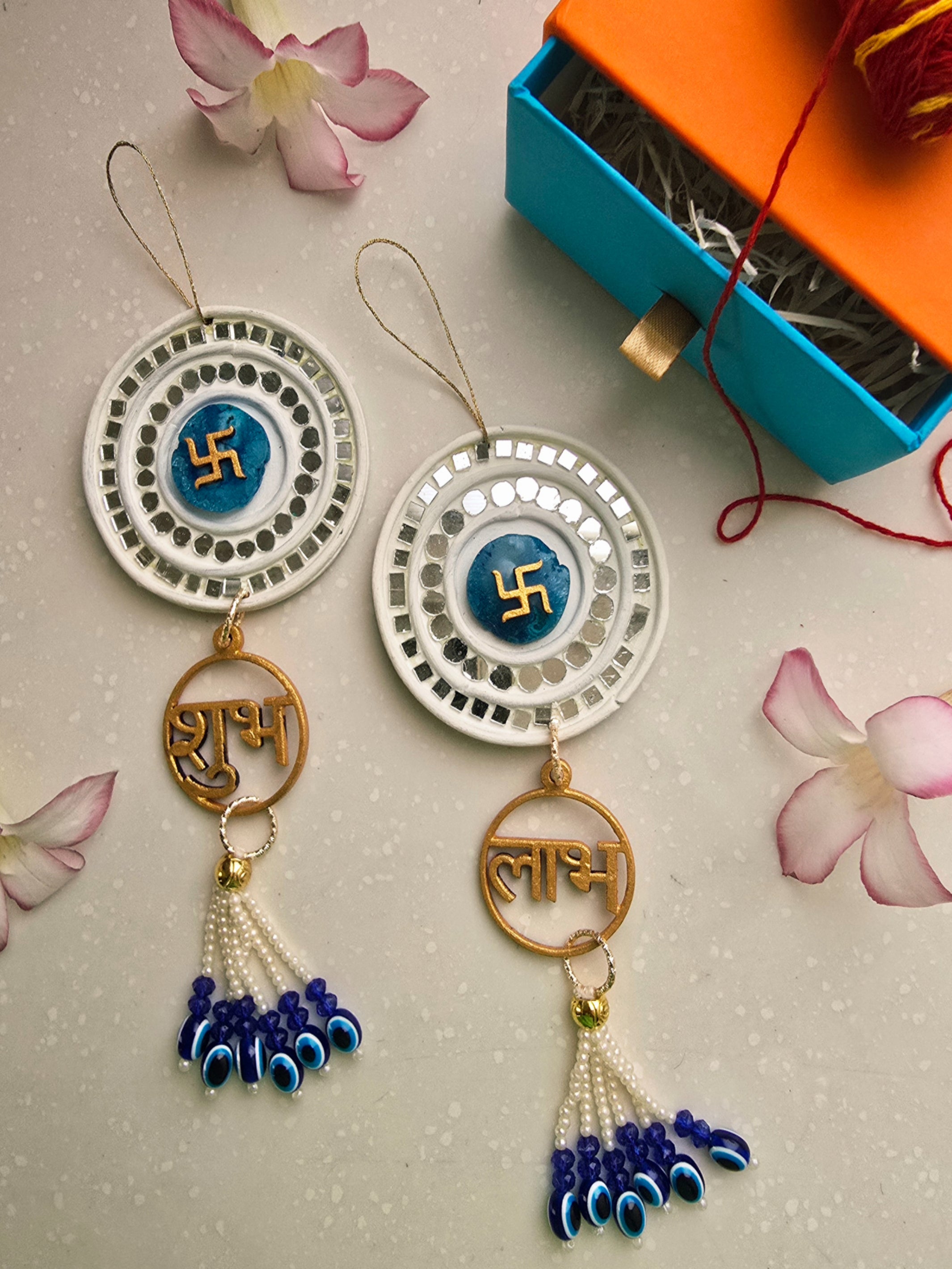 Turquoise Shubh Labh swastika Door Hangings