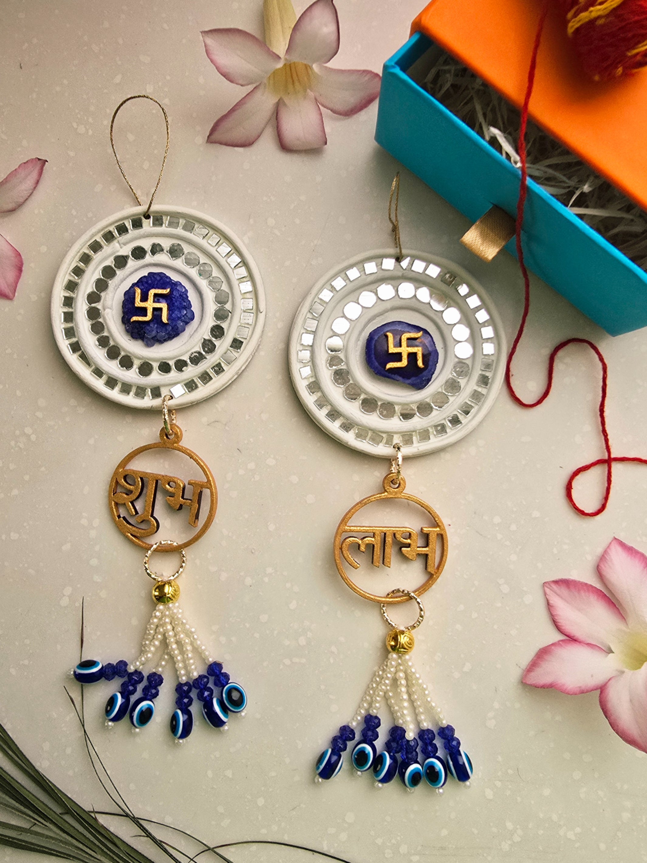 Blue Shubh Labh swastika Door Hangings