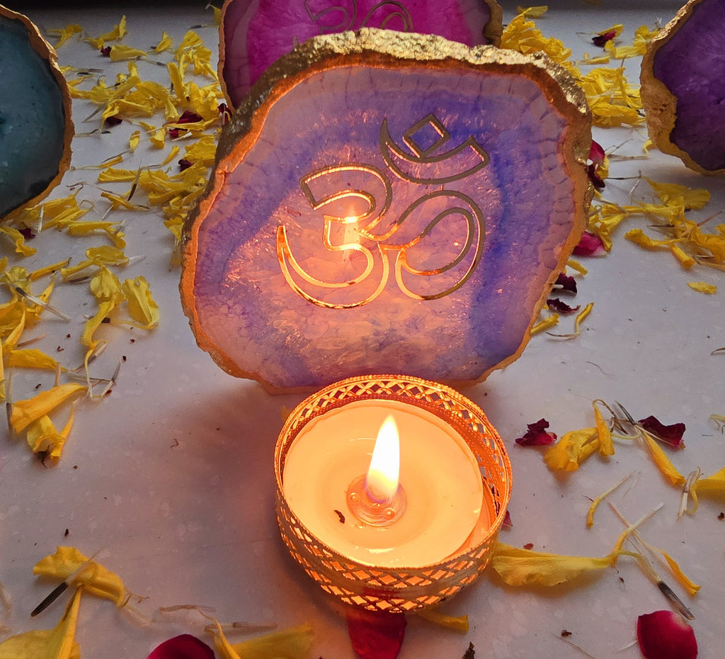 Agate OM Small Back Side Tealight- Blue