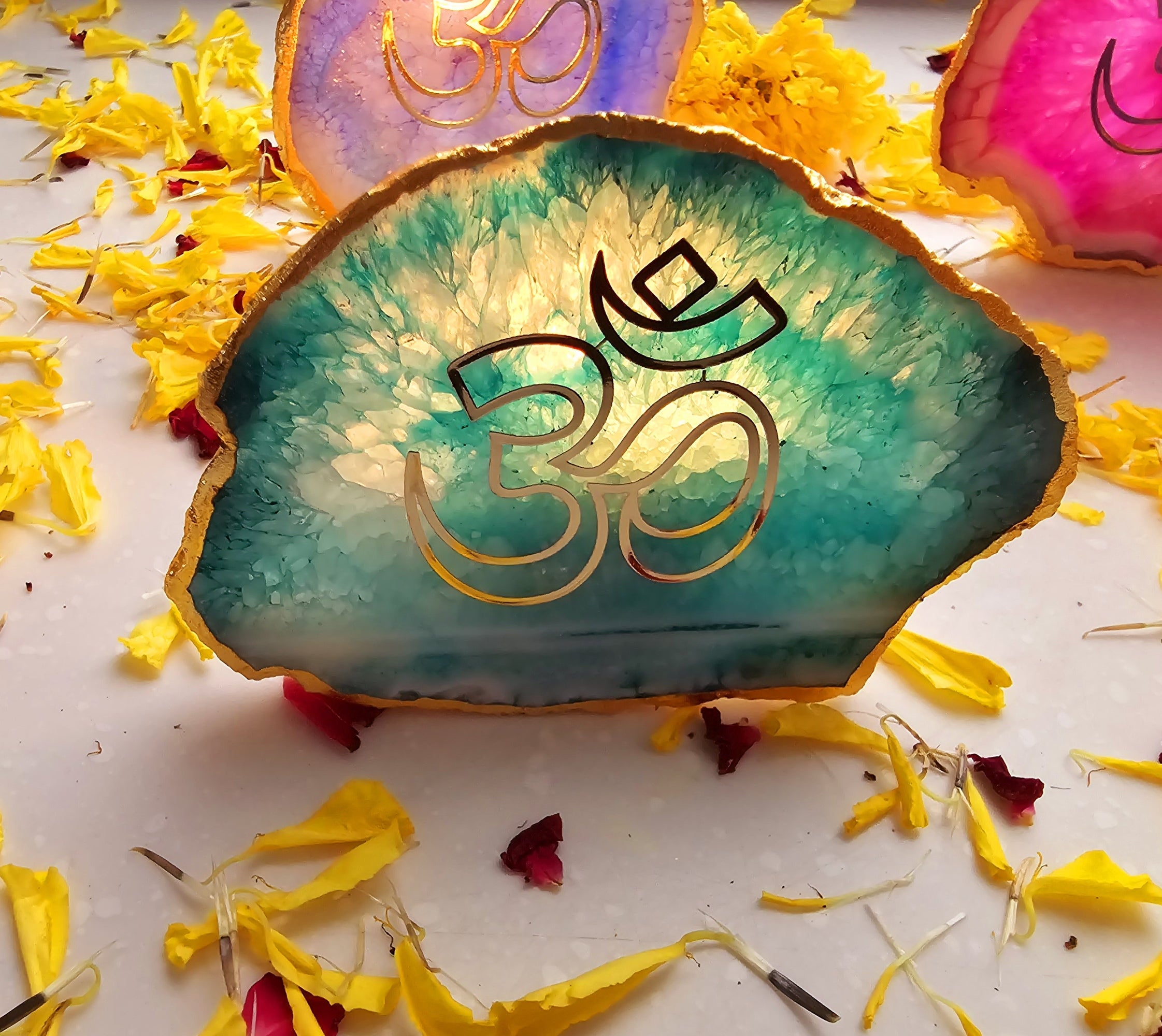 Agate OM Small Back Side Tealight- Green