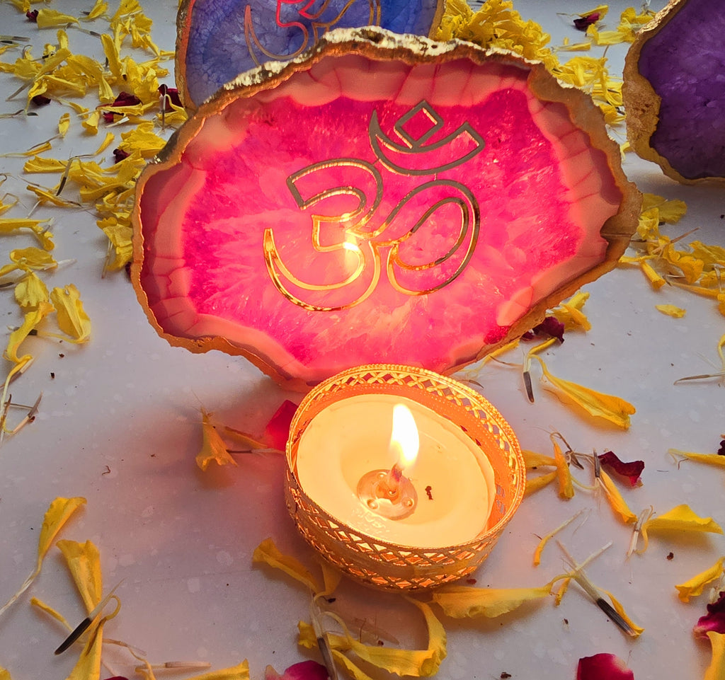 Agate OM Small Back Side Tealight- Pink