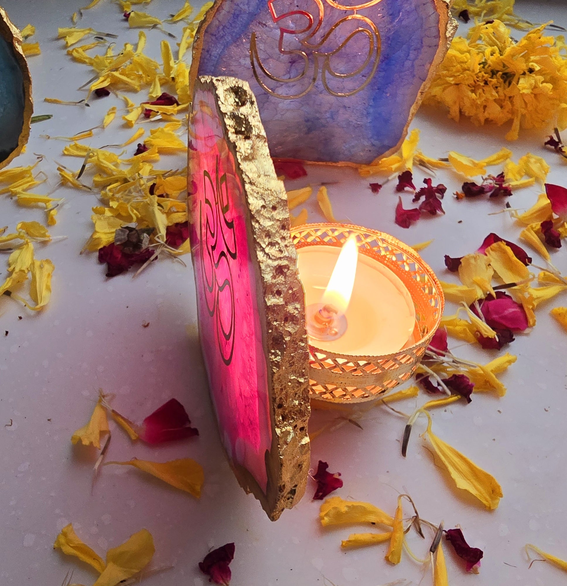 Agate OM Small Back Side Tealight- Pink