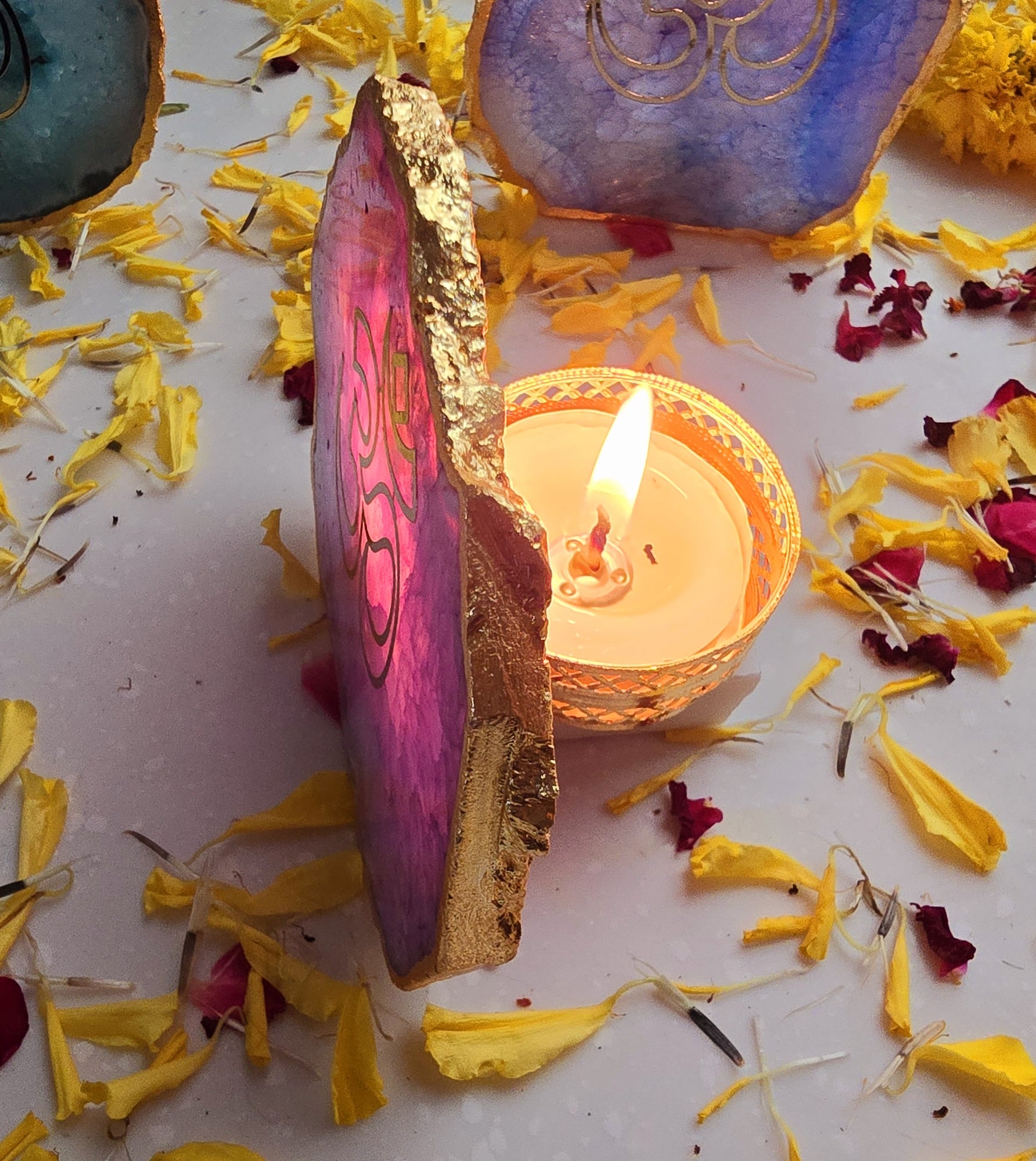 Agate OM Small Back Side Tealight- Purple