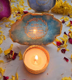 Agate Gayatri Mantra Small Back Side Tealight- Turquoise