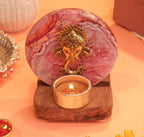 Agate Ganesha Wooden Tealight - Pink