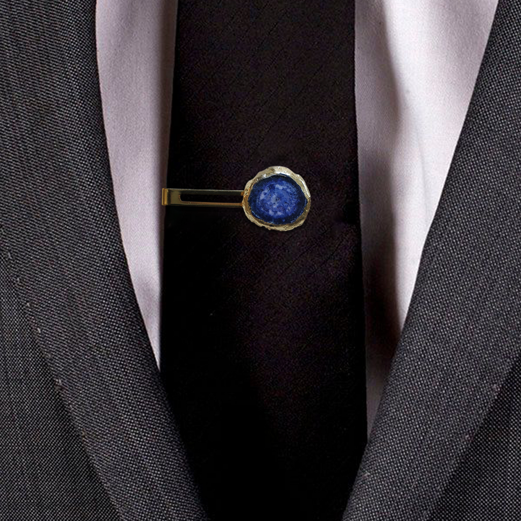 Blue Solar Agate Gold Plated Tie Pin