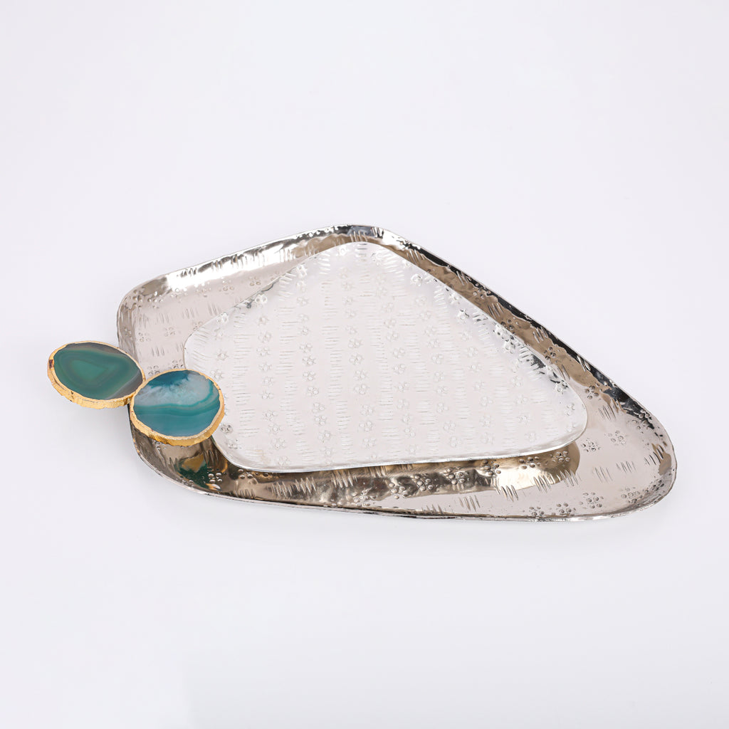 Green Agate Metal Serving Tray