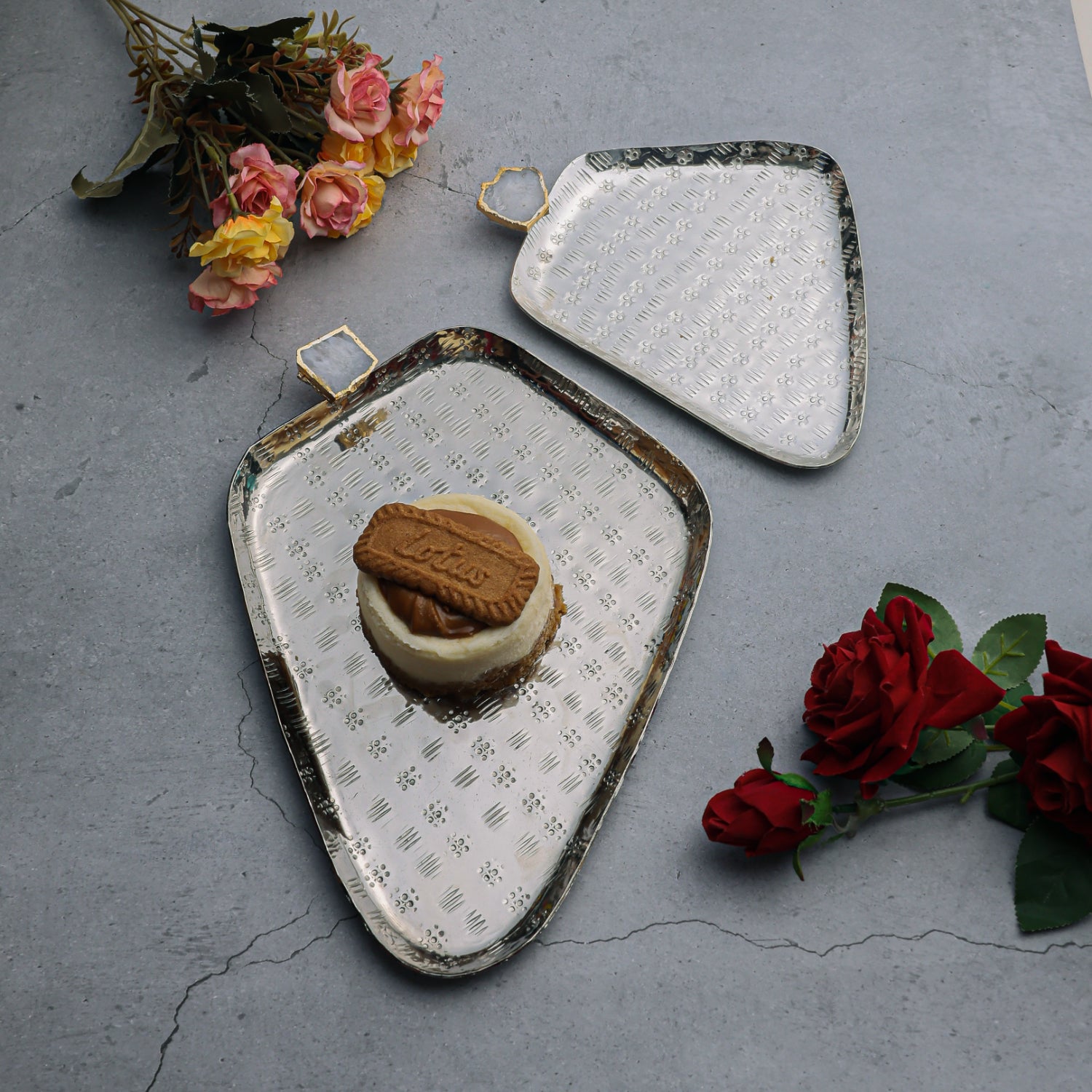 White Agate Metal Serving Tray