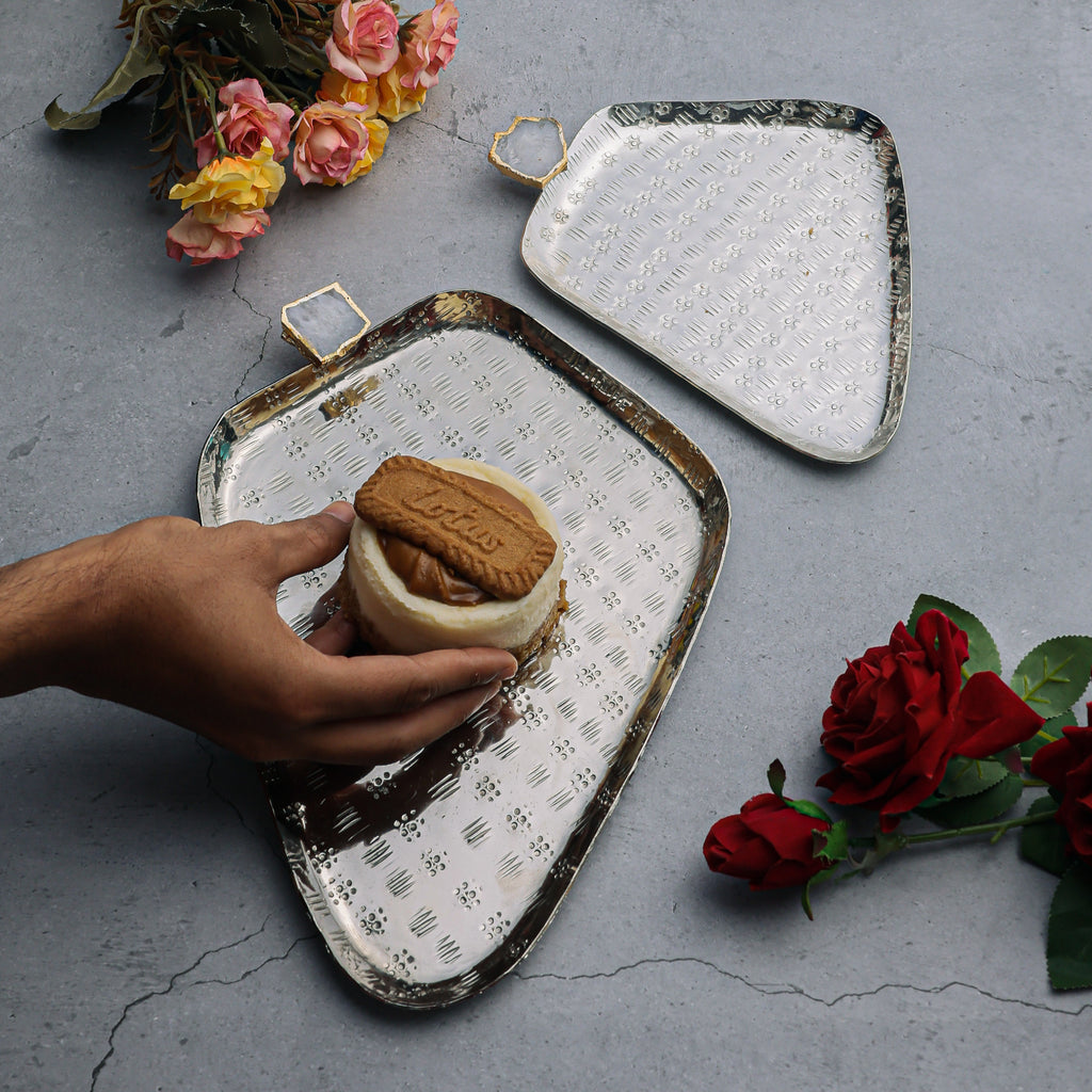 White Agate Metal Serving Tray
