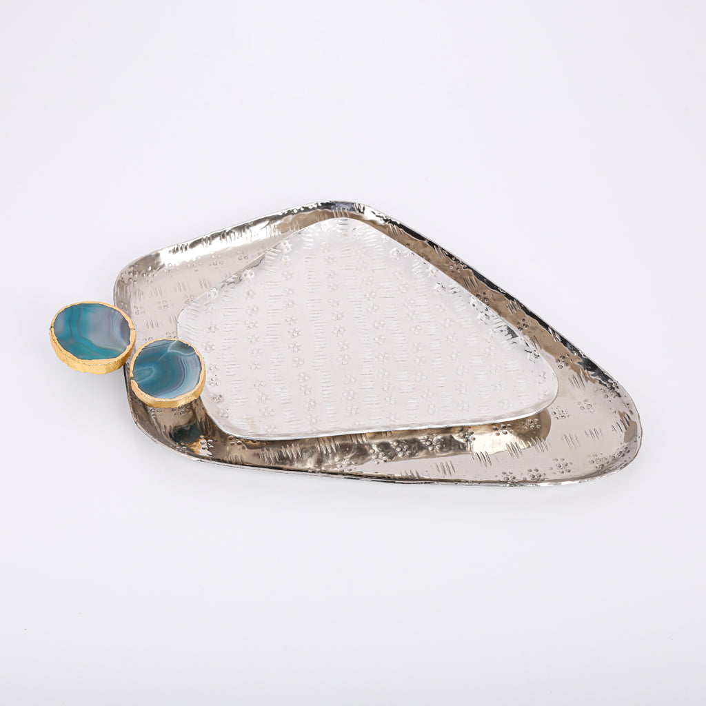 Turquoise Agate Metal Serving Tray