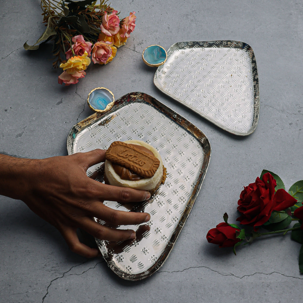 Turquoise Agate Metal Serving Tray