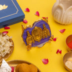 Agate Venkateshwar Showpiece Gold Platting Egdes With Metal Stand - Blue