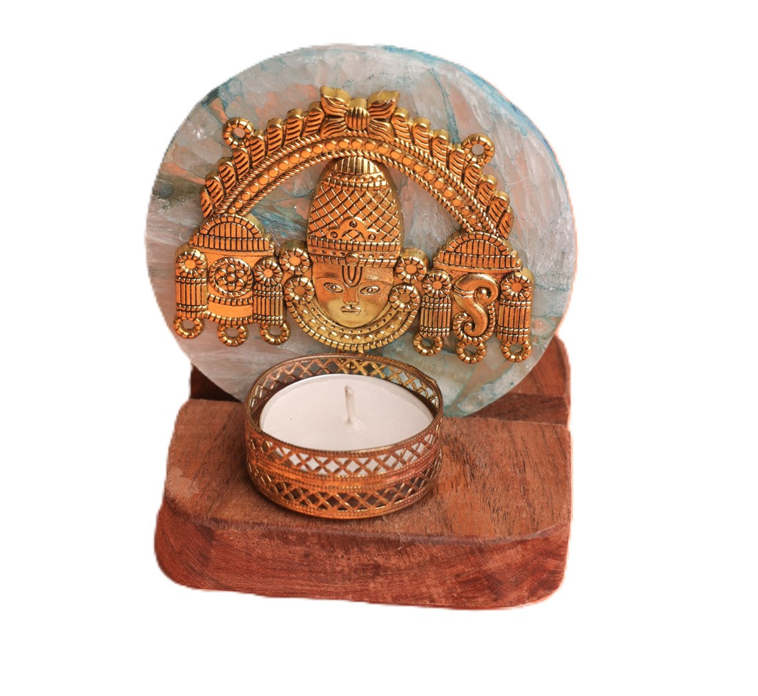 Agate Venkateshwar Wooden Tealight - Blue