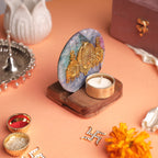 Agate Venkateshwar Wooden Tealight - Mixed Agate