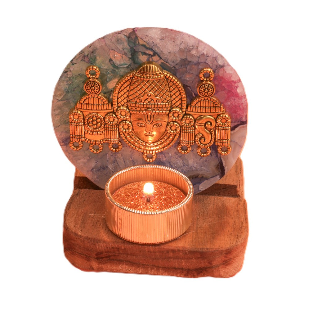 Agate Venkateshwar Wooden Tealight - Mixed Agate