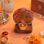 Agate Venkateshwar Wooden Tealight - Pink