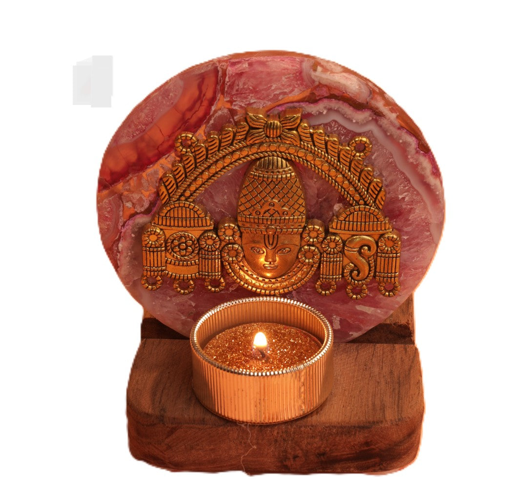 Agate Venkateshwar Wooden Tealight - Pink