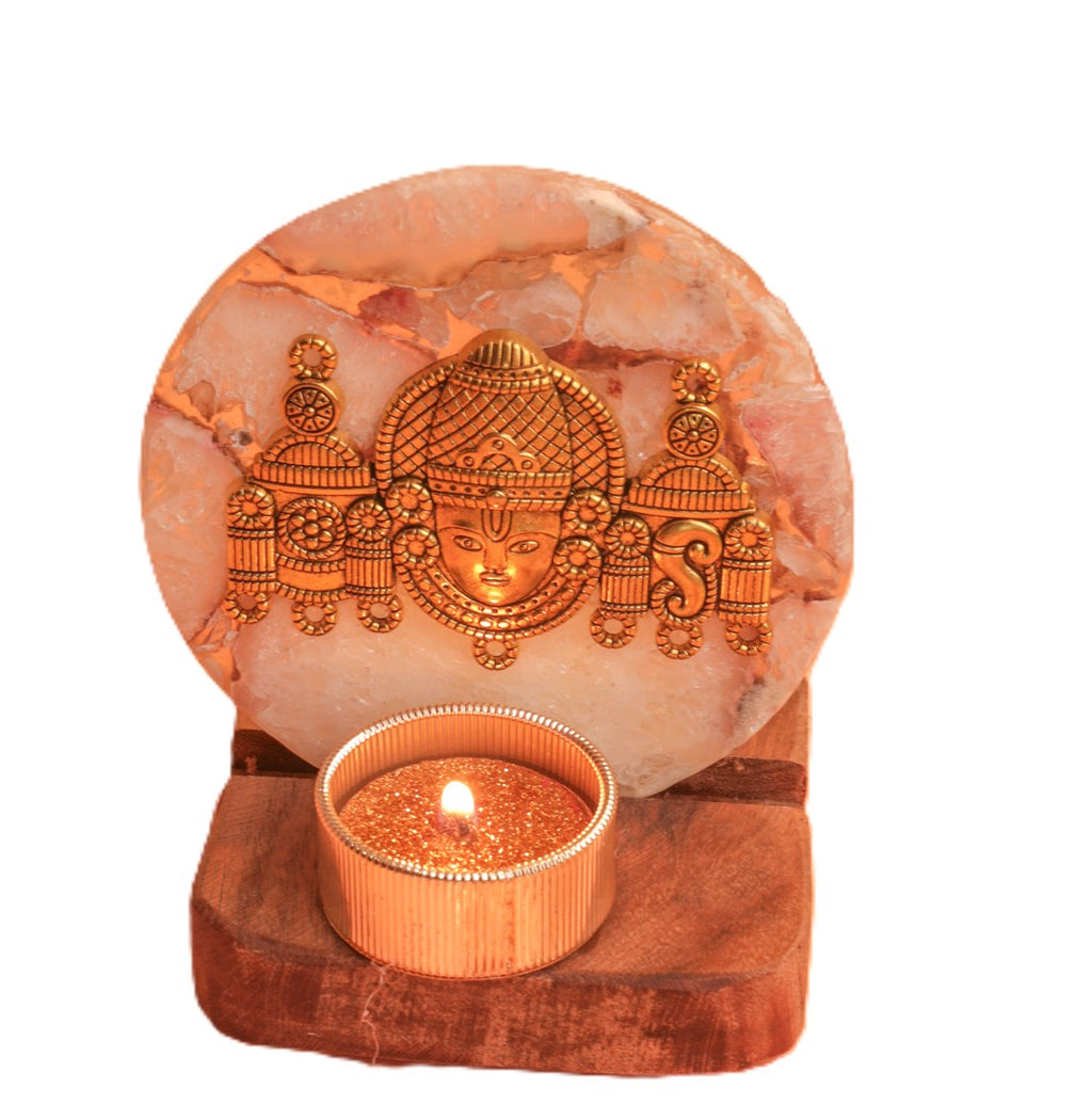 Agate Venkateshwar Wooden Tealight - White