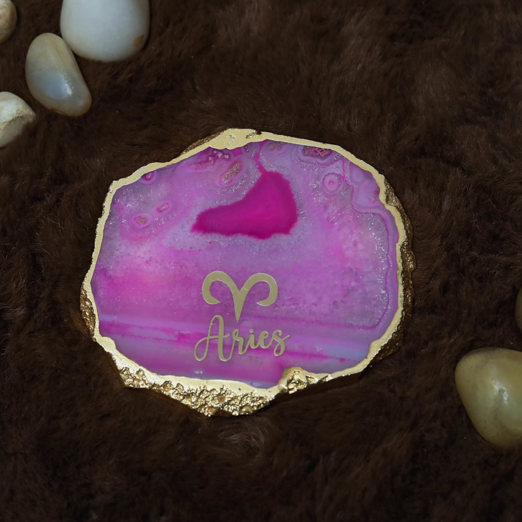 Agate Zodiac Coaster Aries-Pink
