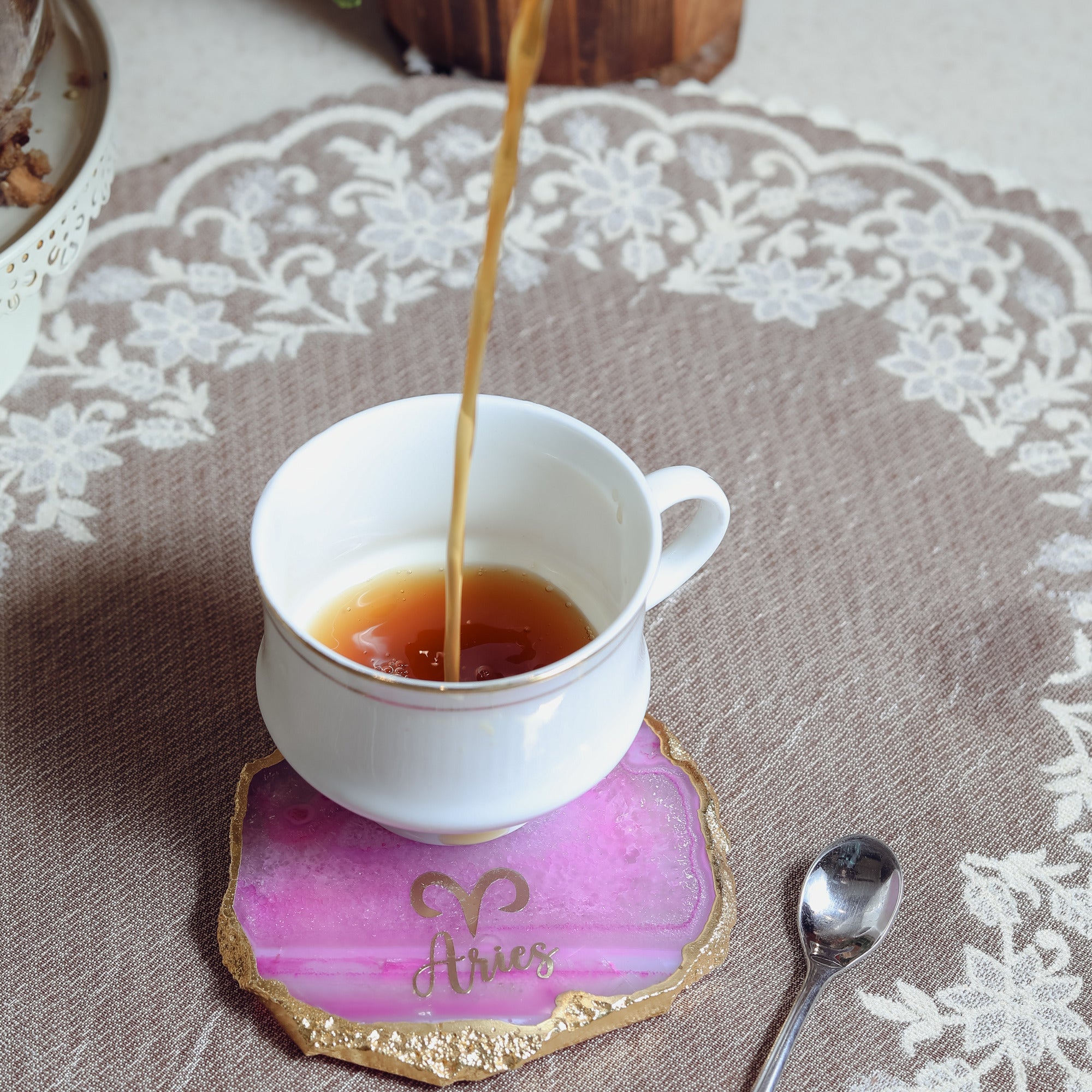 Agate Zodiac Coaster Aries-Pink